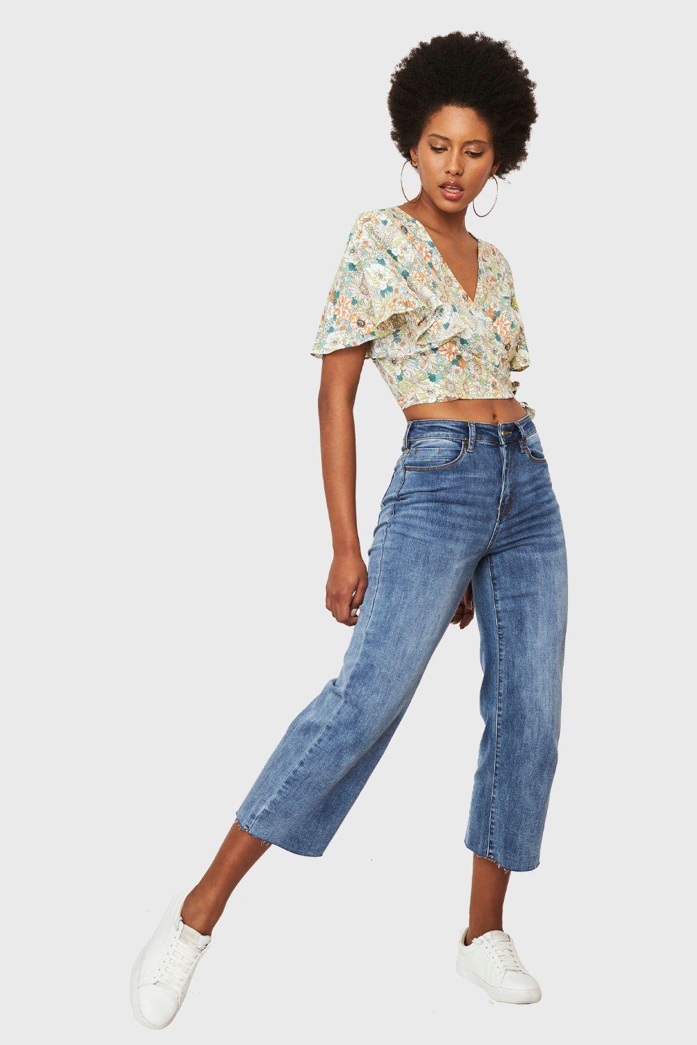 Crop Top Floral Envolvente Verde Nicopoly-4