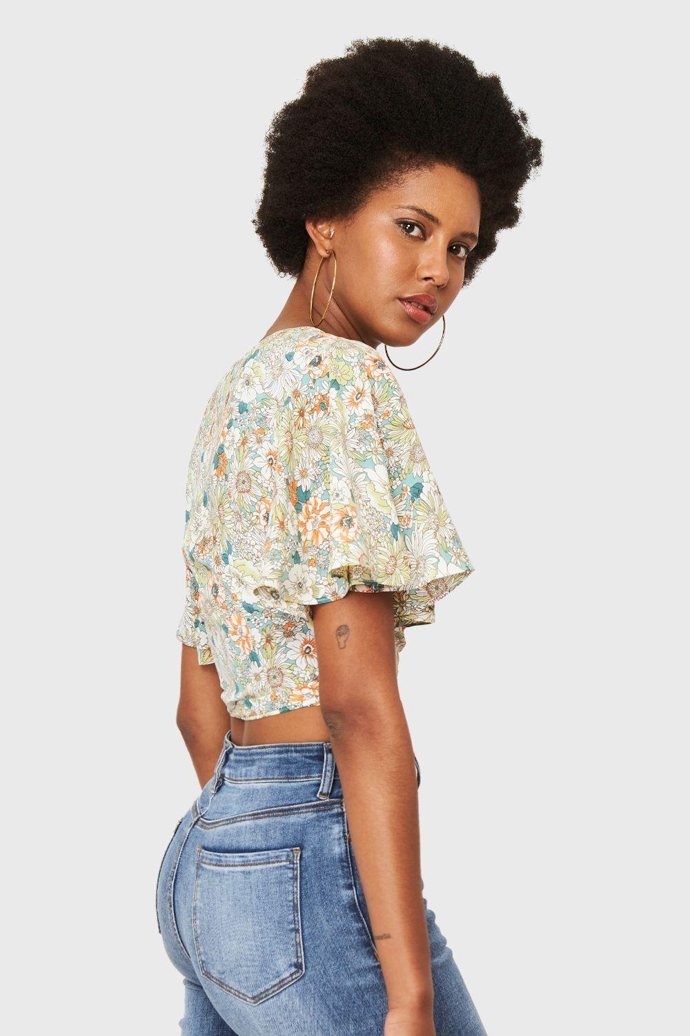 Crop Top Floral Envolvente Verde Nicopoly-2