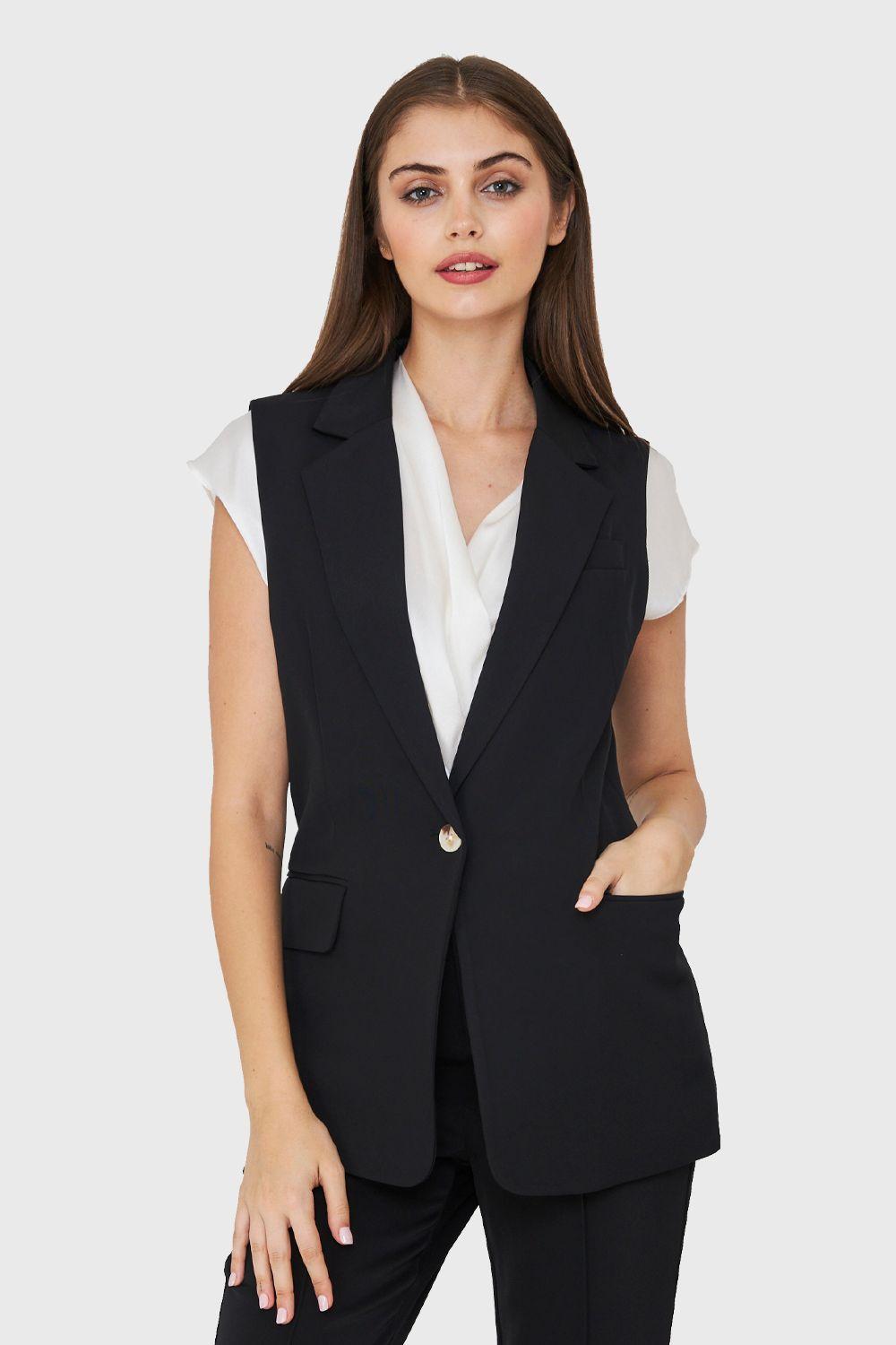 Blazer Sin Mangas Botón Negro Nicopoly-0