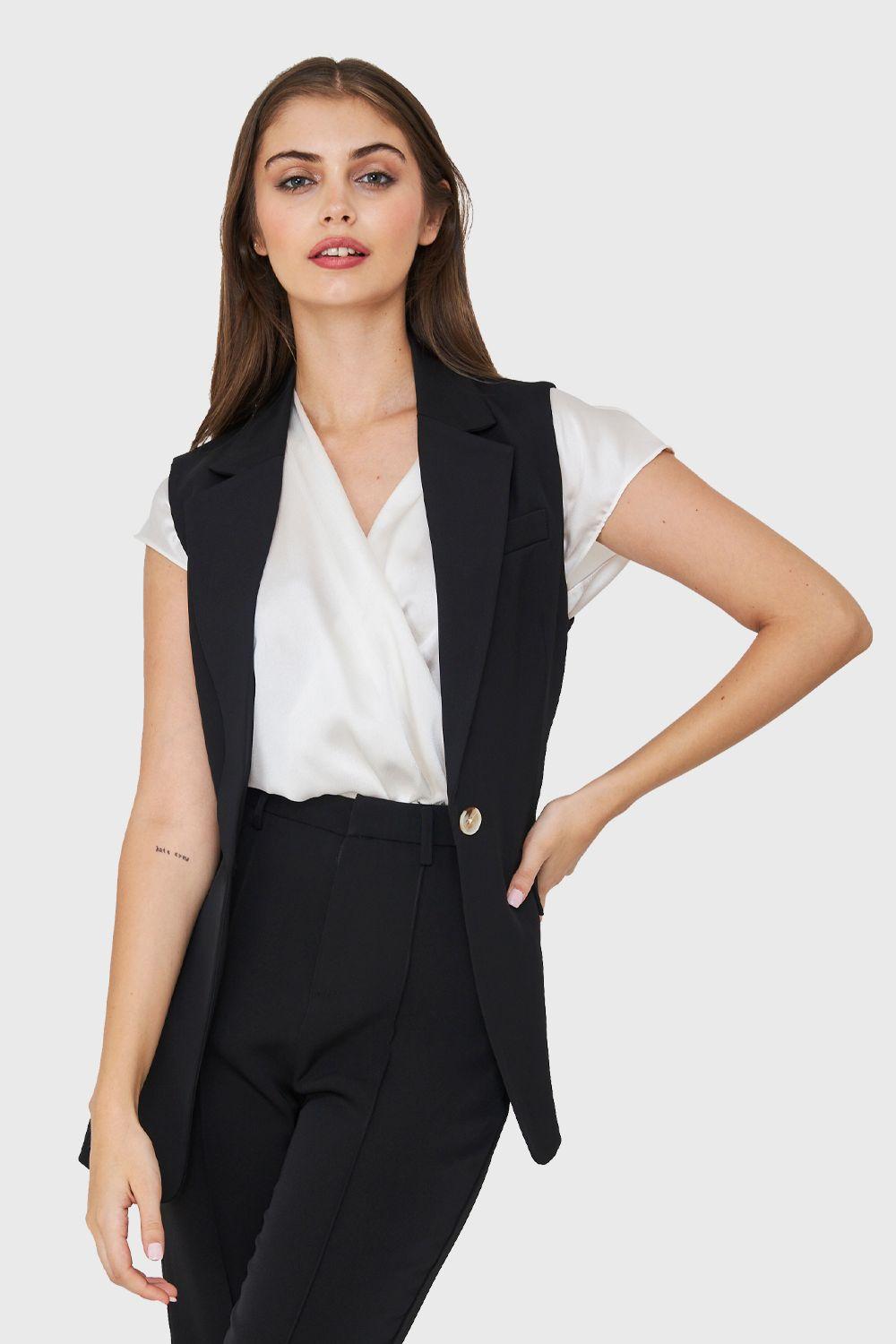 Blazer Sin Mangas Botón Negro Nicopoly-4