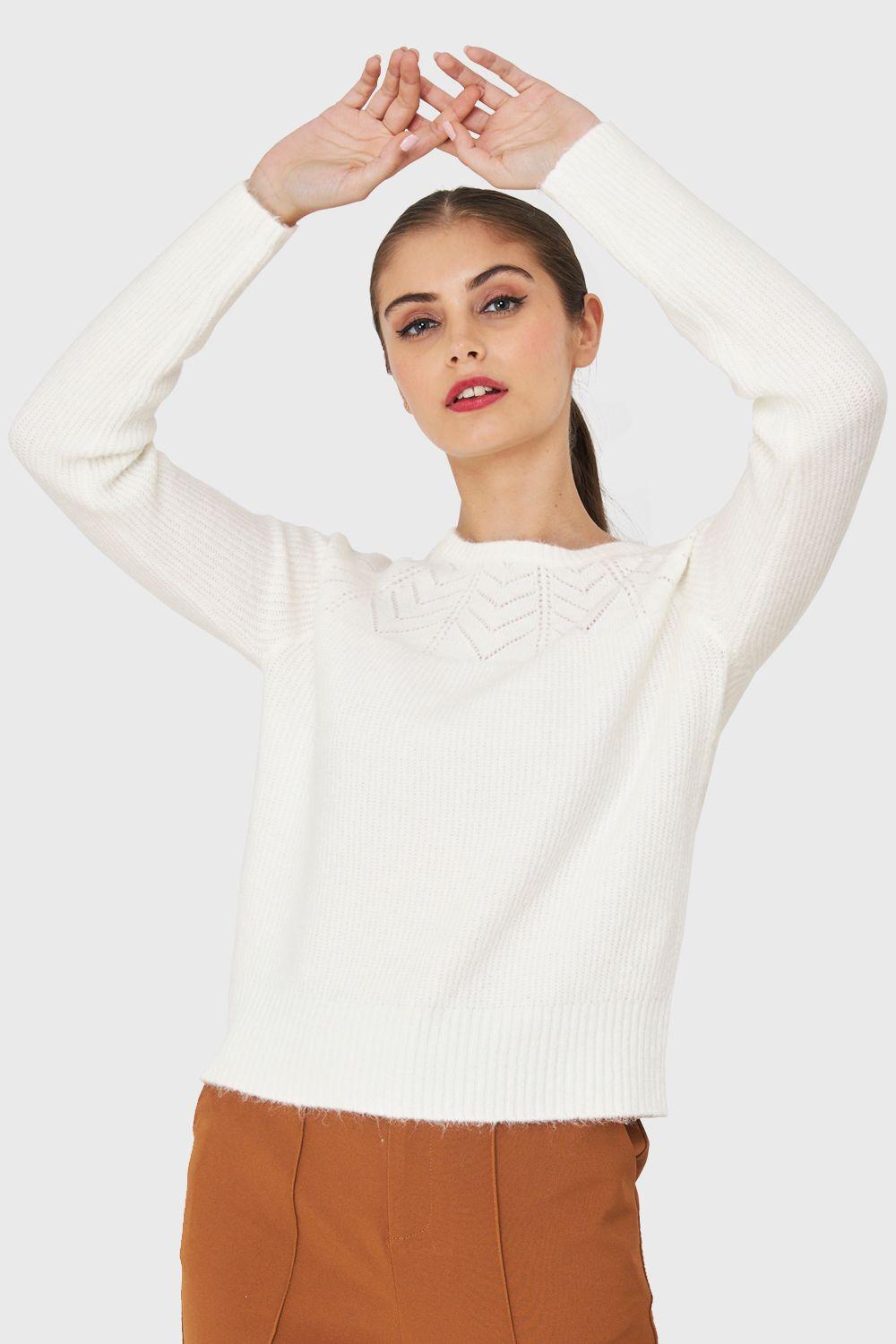 Sweater Detalle Punto Calado Blanco Nicopoly-0