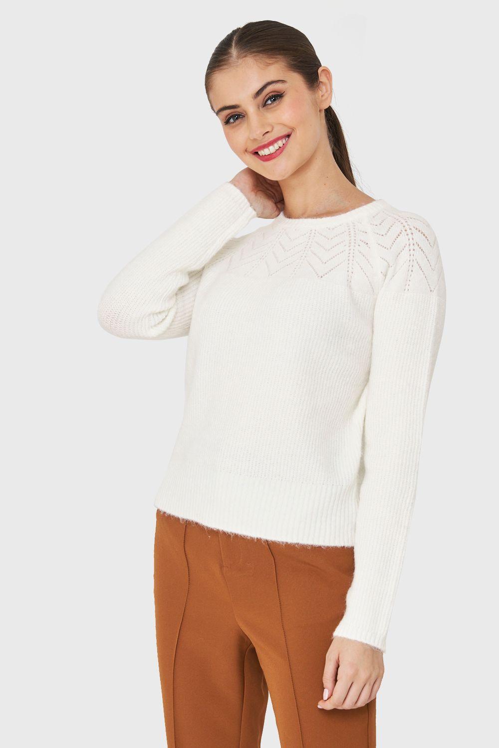 Sweater Detalle Punto Calado Blanco Nicopoly-2