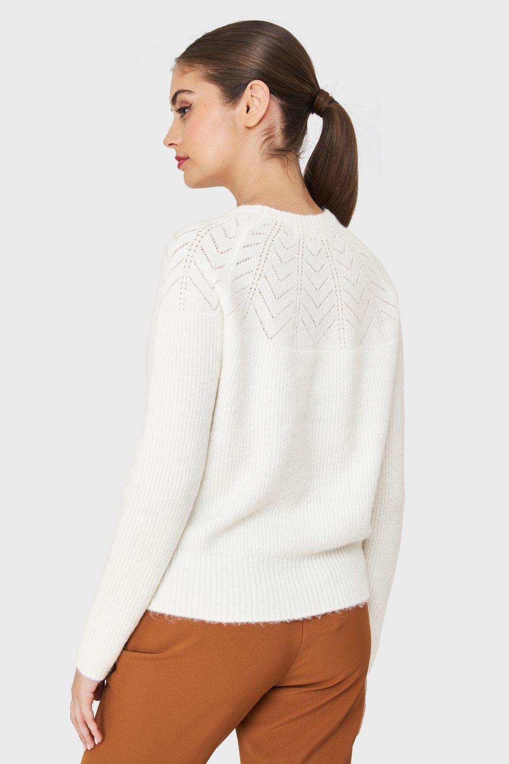 Sweater Detalle Punto Calado Blanco Nicopoly-3