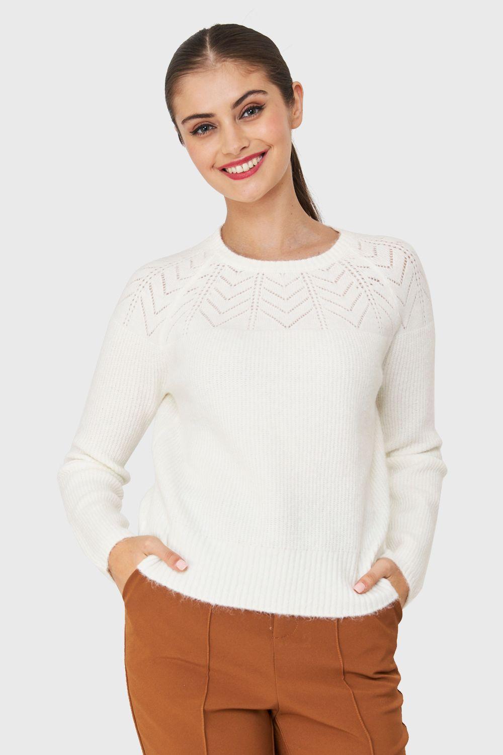 Sweater Detalle Punto Calado Blanco Nicopoly-4