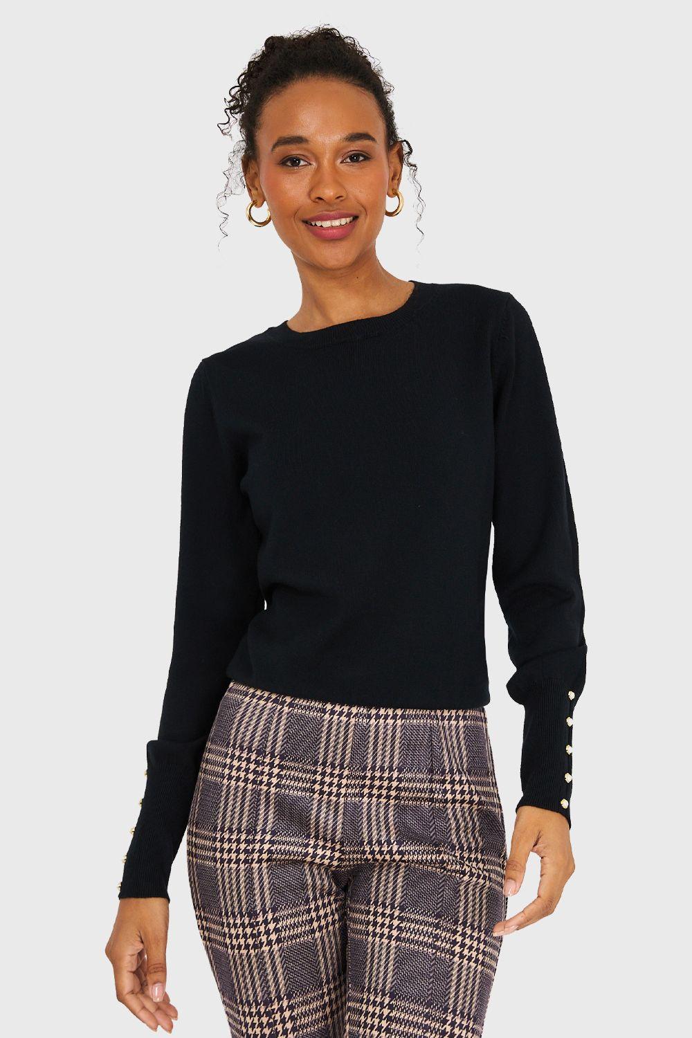 Sweater Mangas Detalles Perlas Negro Nicopoly-4