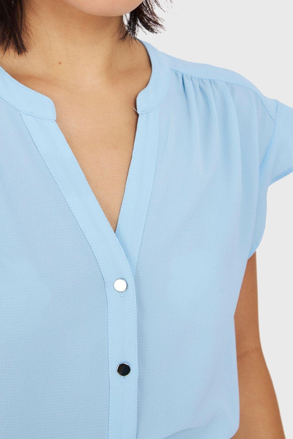Blusa Cuello Mao Botones Celeste Nicopoly-5