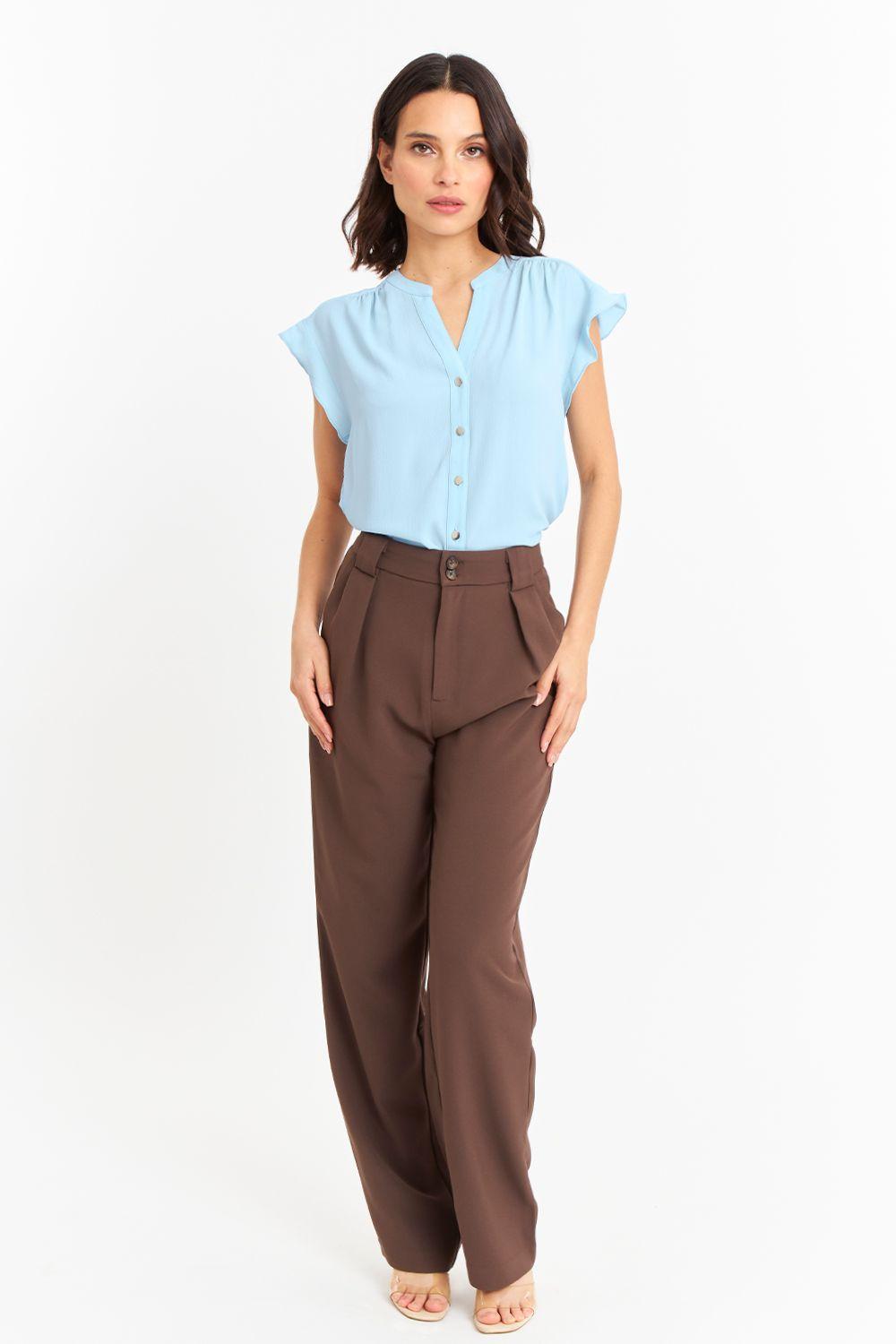 Blusa Cuello Mao Botones Celeste Nicopoly-1