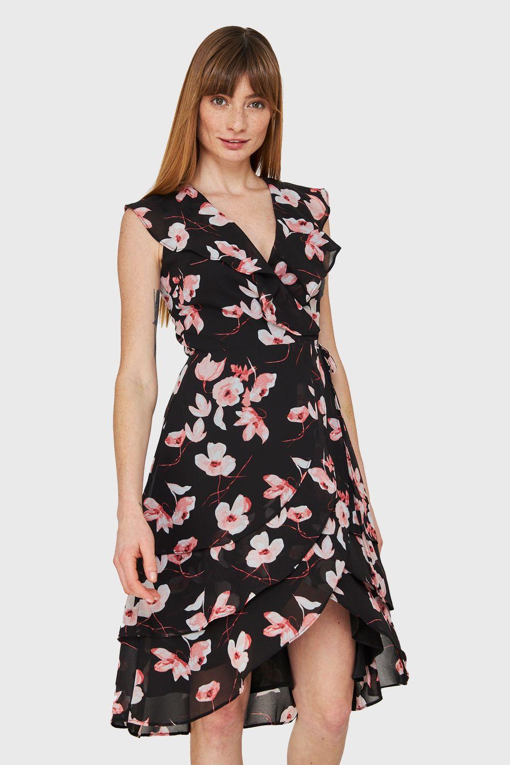 Vestido Asimétrico Floral Negro Nicopoly-0