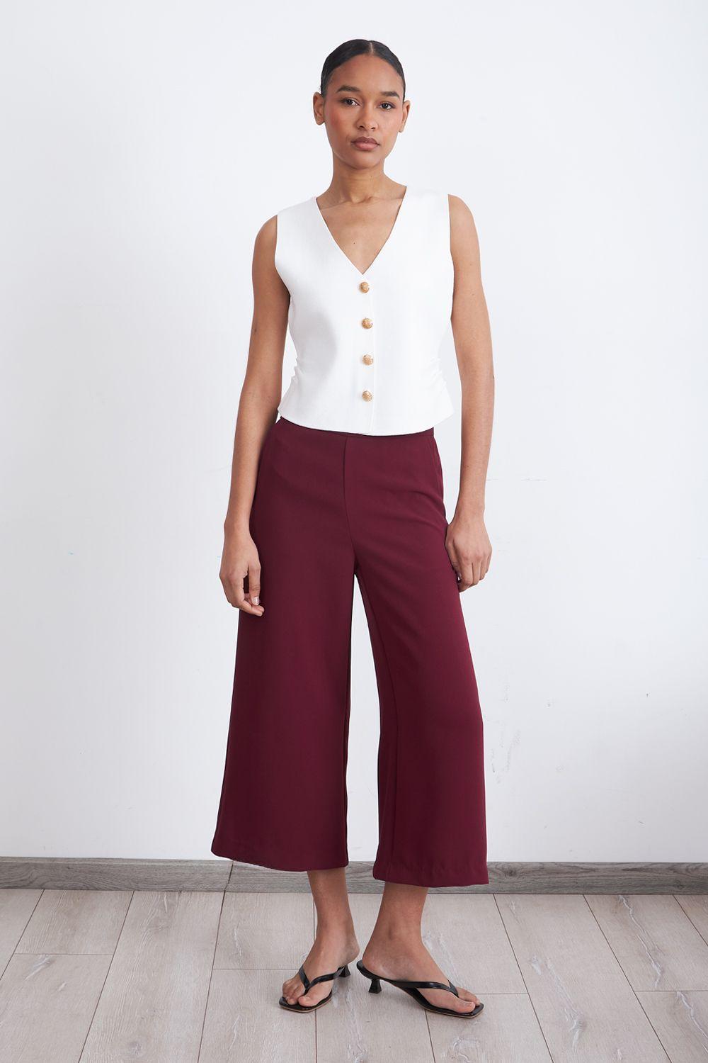 Pantalón Wide Leg Crop Burdeo Nicopoly-1