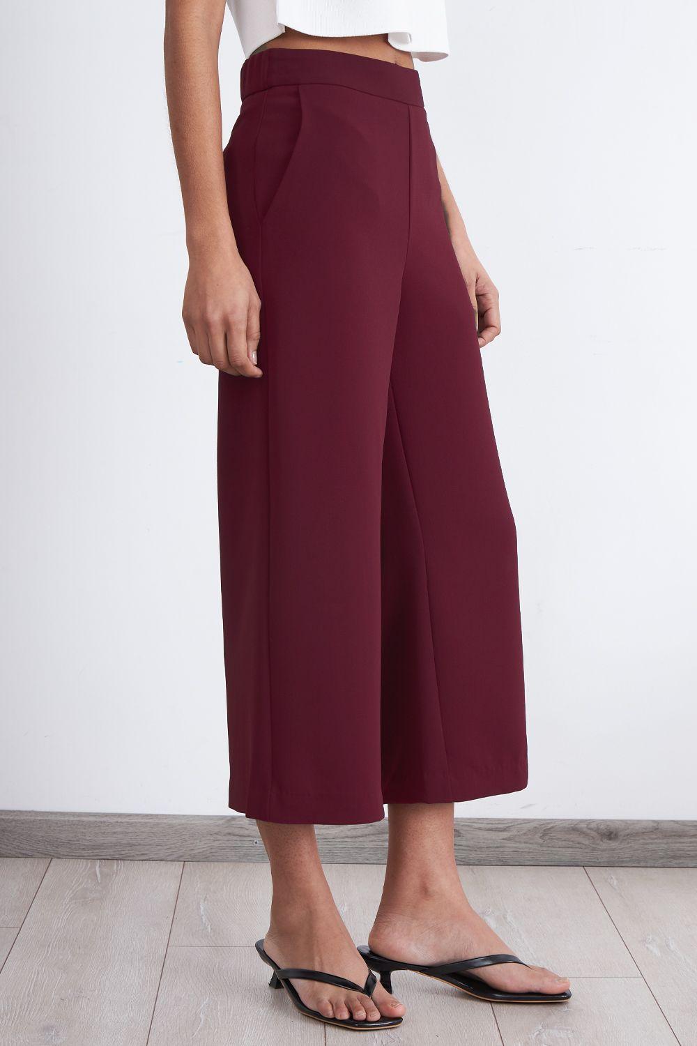 Pantalón Wide Leg Crop Burdeo Nicopoly-2