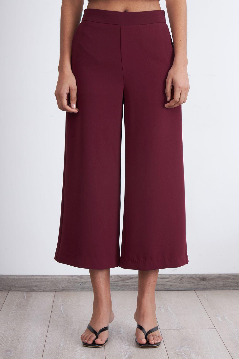 Pantalón Wide Leg Crop Burdeo Nicopoly-4