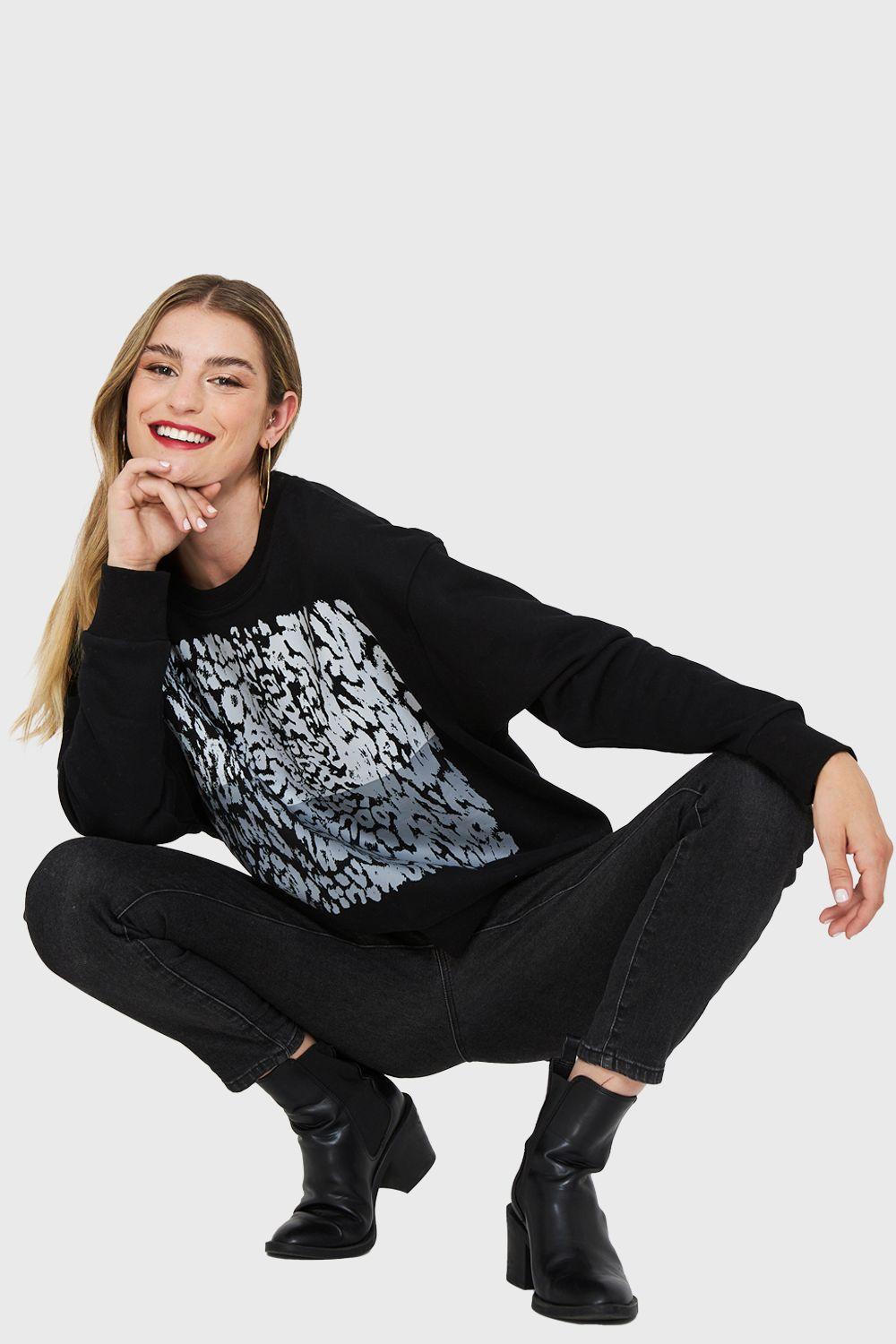 Polerón Print Leopard Negro Nicopoly-0