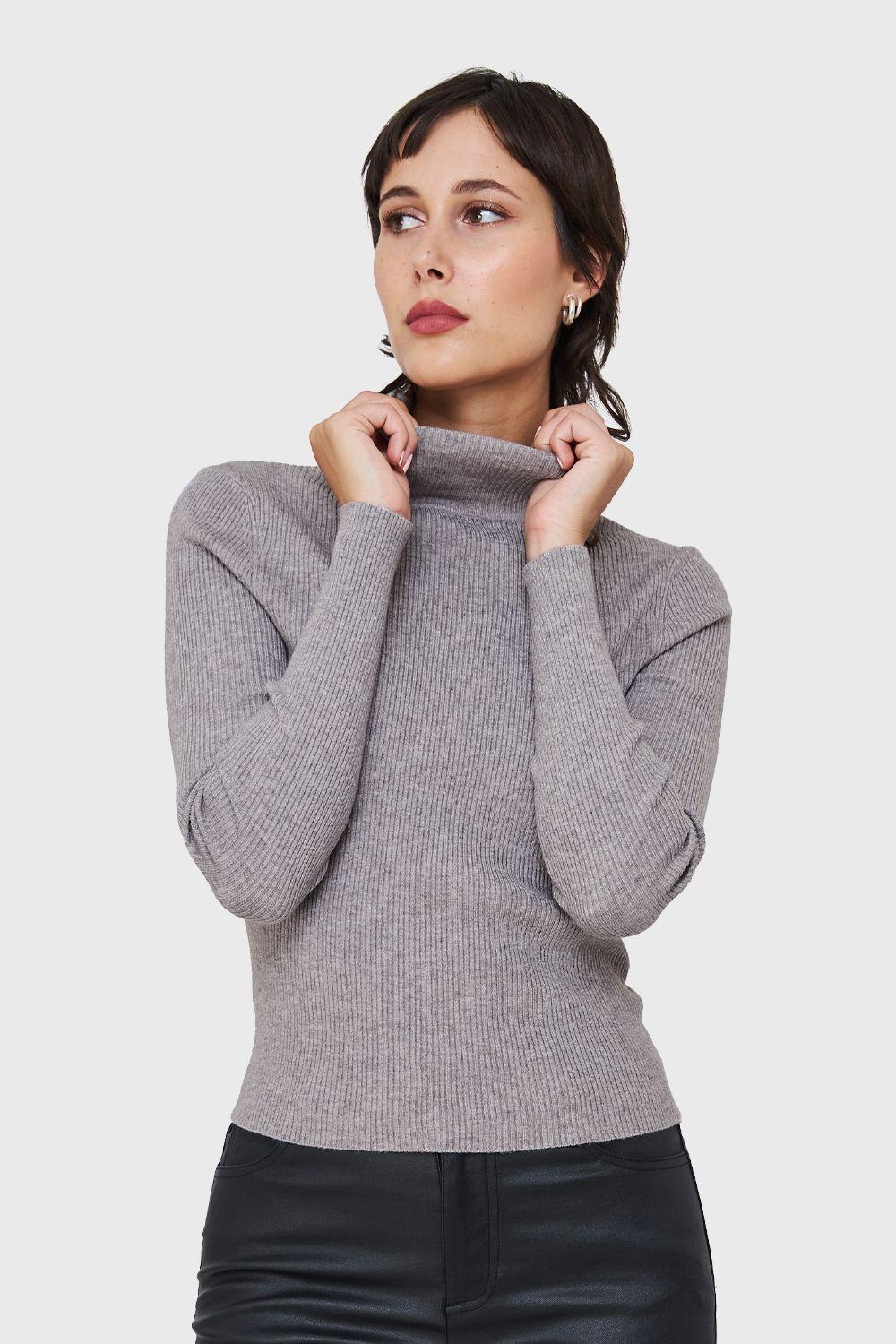 Sweater Tejido Canalé Gris Nicopoly-4