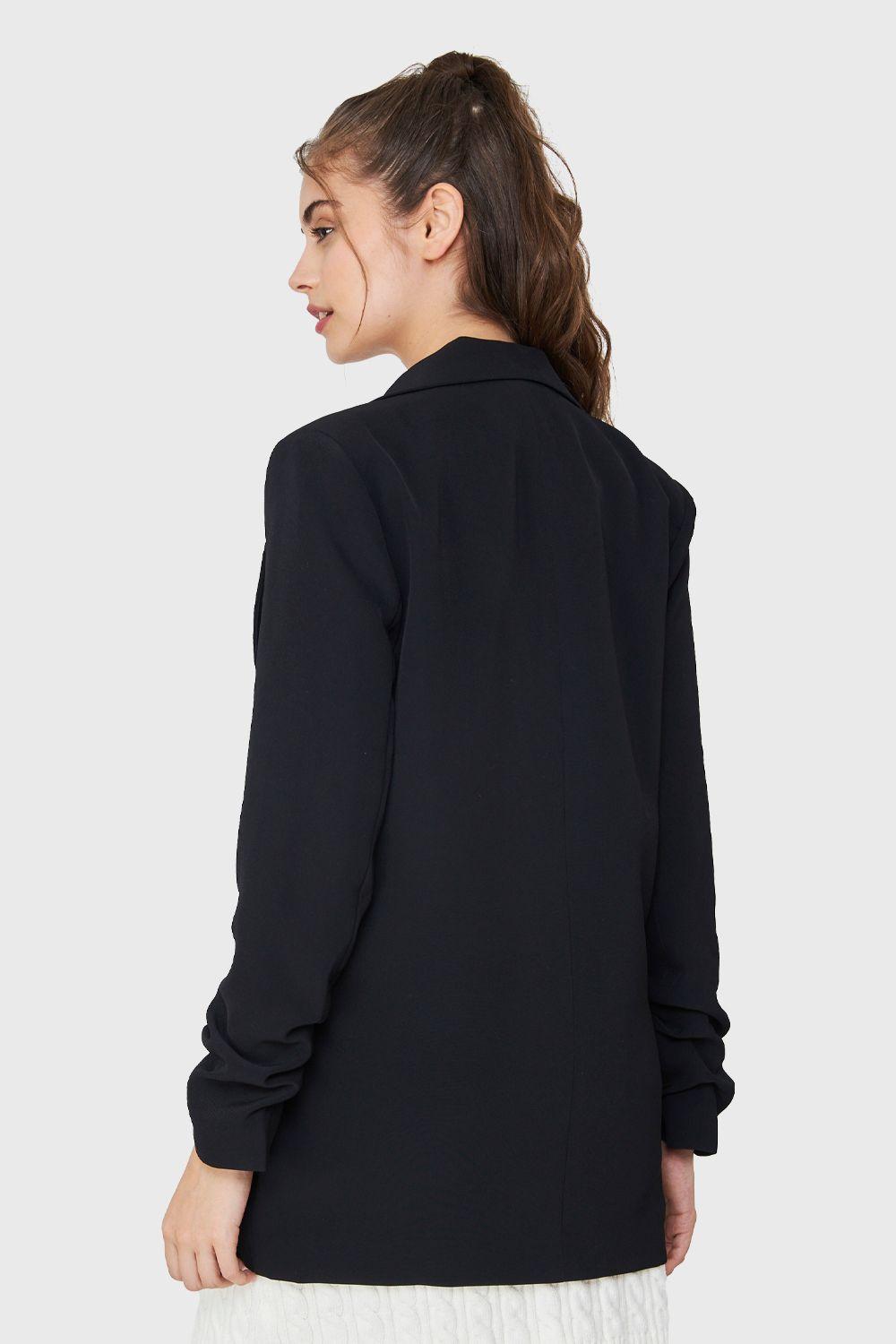 Blazer Largo Manga Drapeada Negro Nicopoly-3