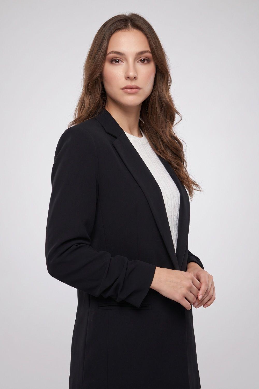 Blazer Largo Manga Drapeada Negro Nicopoly-2