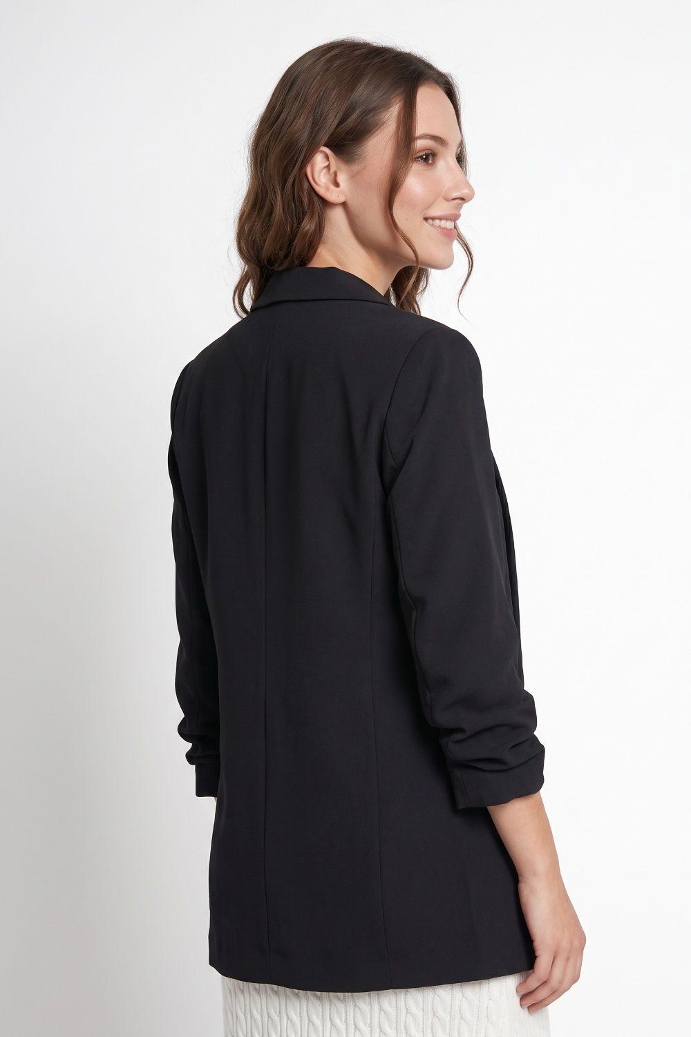 Blazer Largo Manga Drapeada Negro Nicopoly-3
