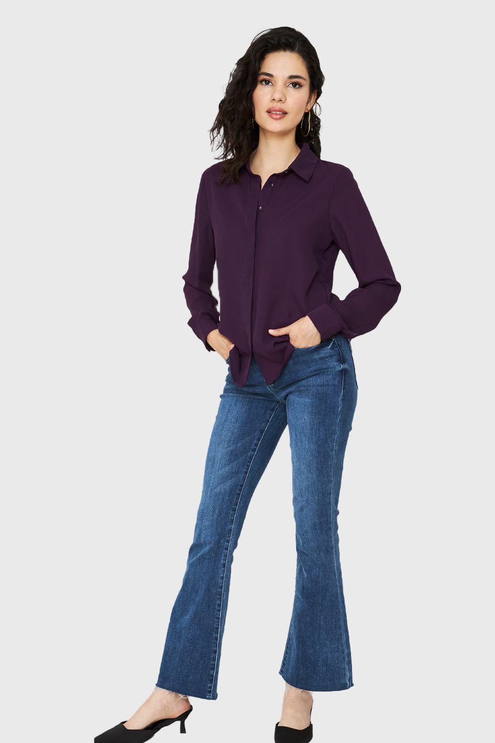 Blusa Básica Botonera Invisible Uva Nicopoly-1