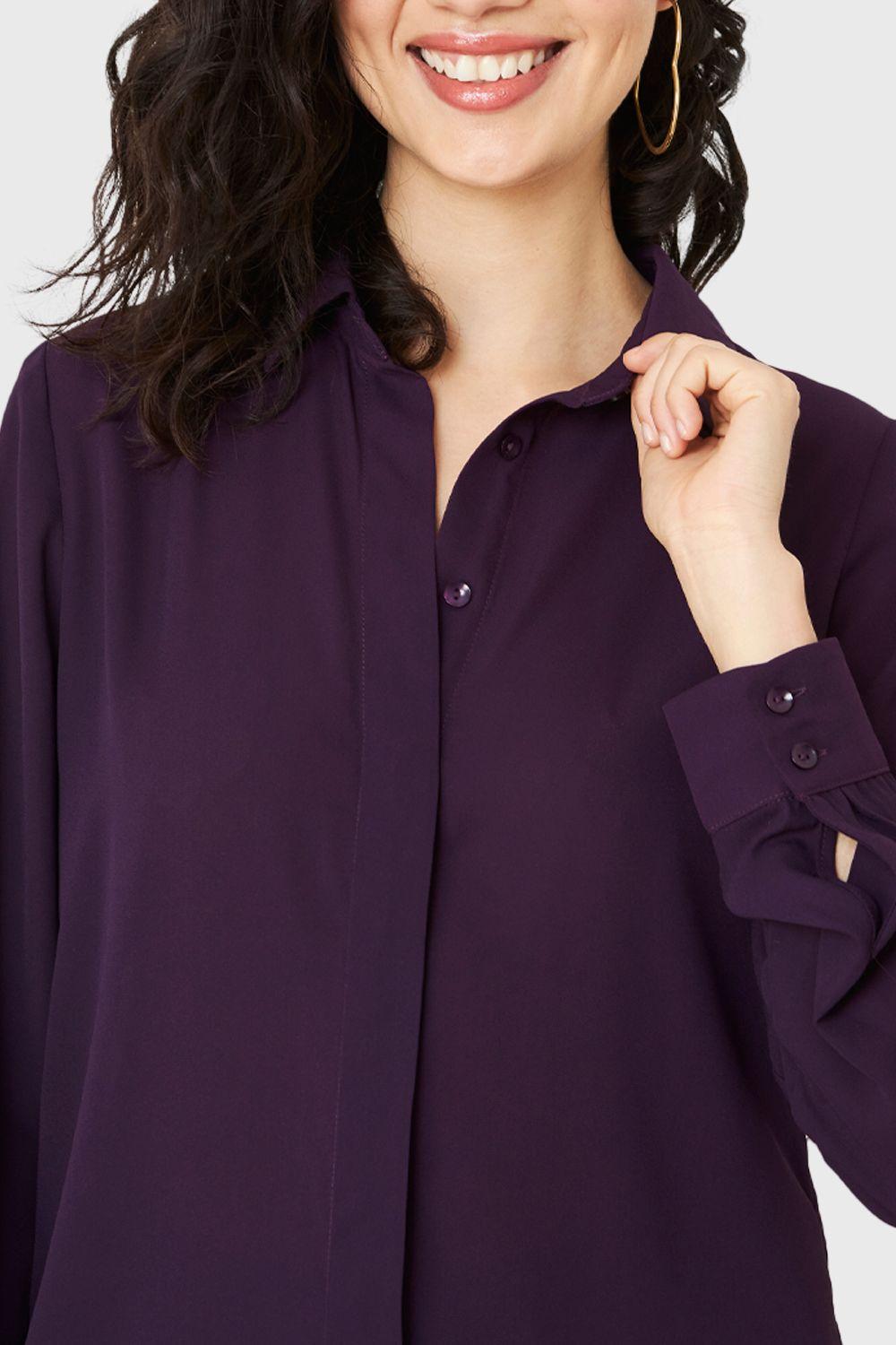 Blusa Básica Botonera Invisible Uva Nicopoly-5