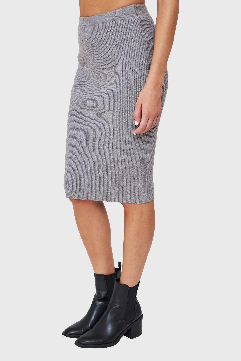 Falda Midi Acanalada Gris Nicopoly-2