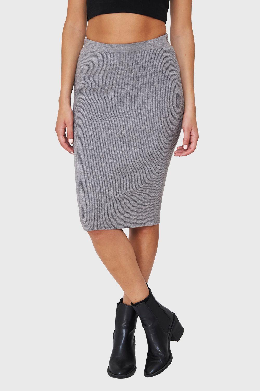 Falda Midi Acanalada Gris Nicopoly-4