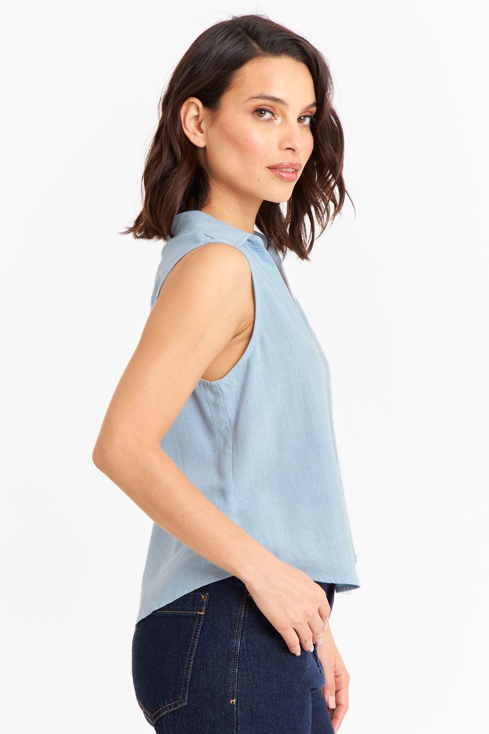 Camisa Sin Mangas Tipo Lino Celeste Nicopoly-2