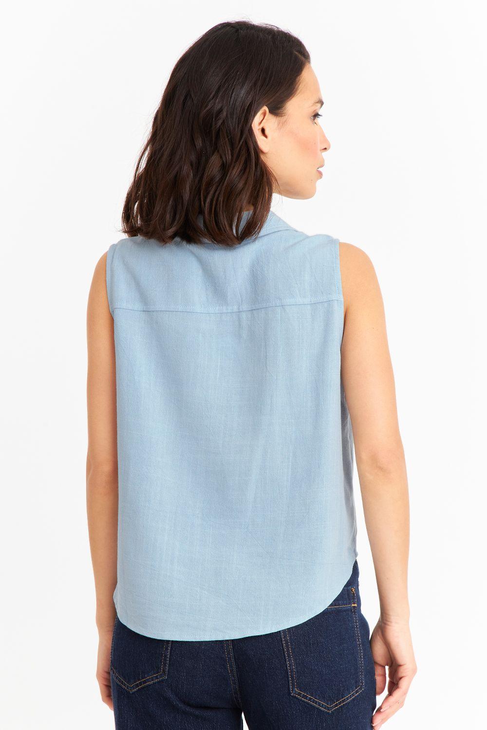 Camisa Sin Mangas Tipo Lino Celeste Nicopoly-3