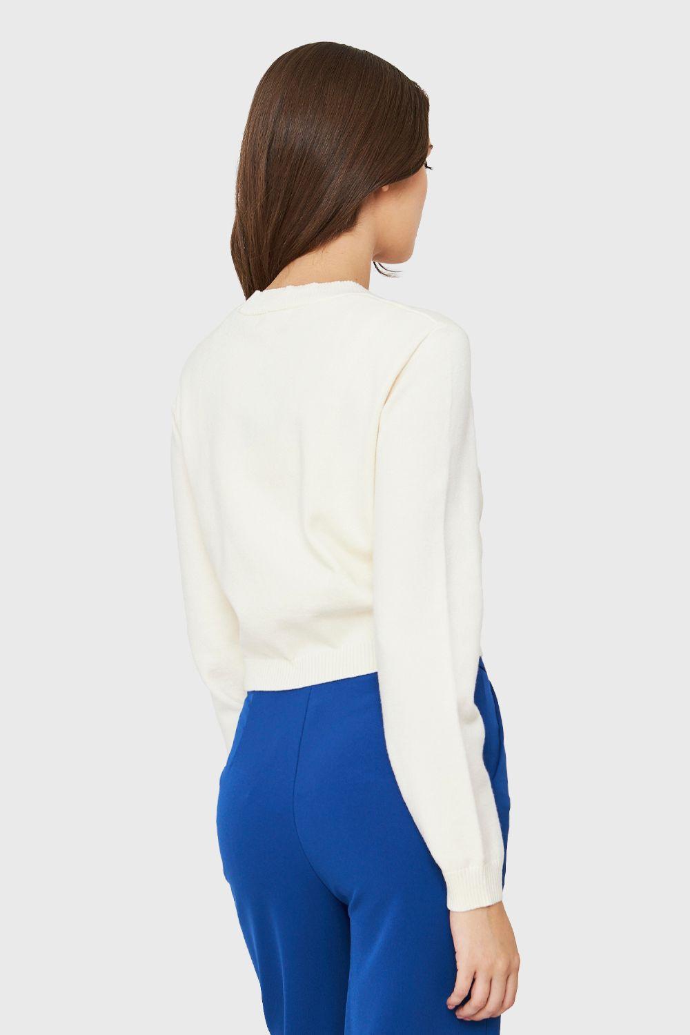 Cárdigan Crop Trenzado Blanco Nicopoly-3