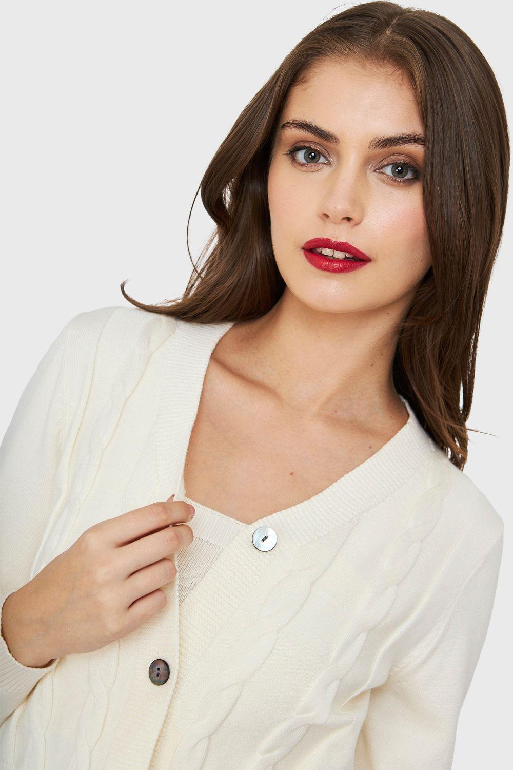 Cárdigan Crop Trenzado Blanco Nicopoly-5