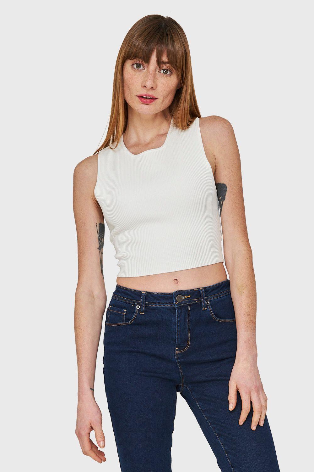 Crop Top Acanalado Blaco Nicopoly-0
