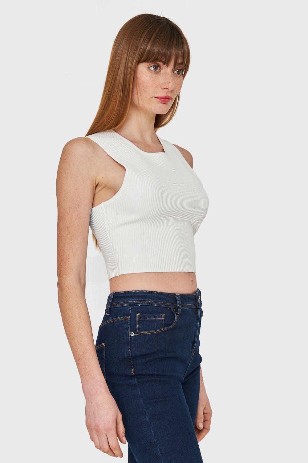 Crop Top Acanalado Blaco Nicopoly-2