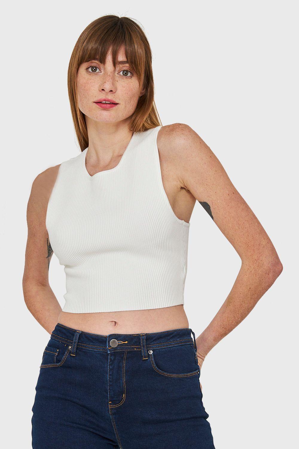 Crop Top Acanalado Blaco Nicopoly-4