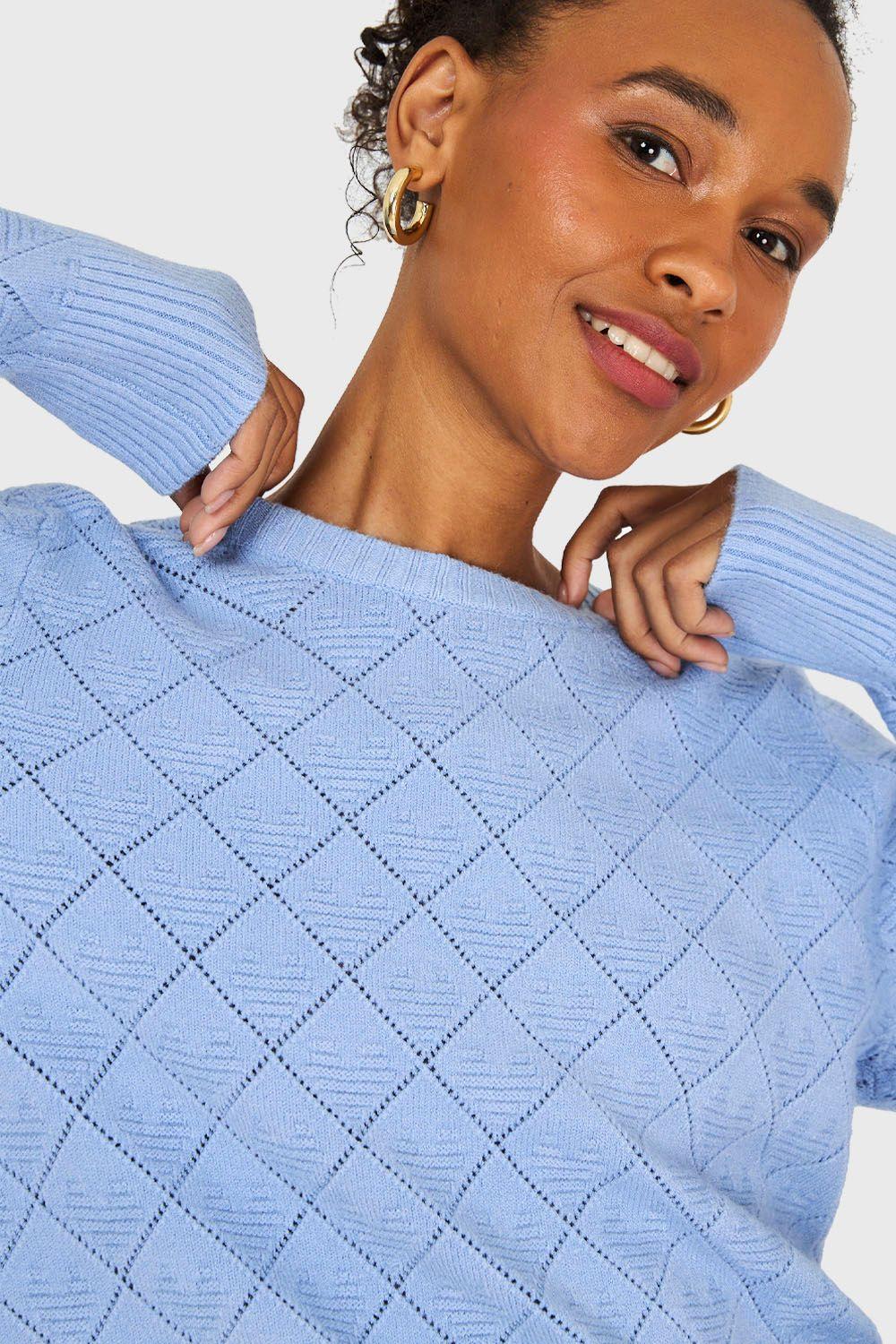 Sweater Diseño Rombos Celeste Nicopoly-5