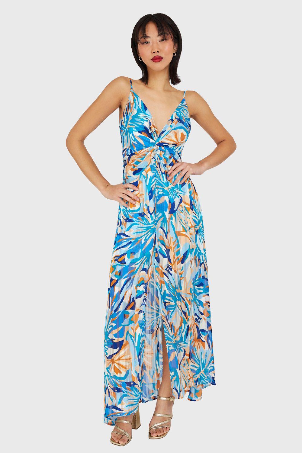 Vestido Escote V profundo Celeste Nicopoly-1