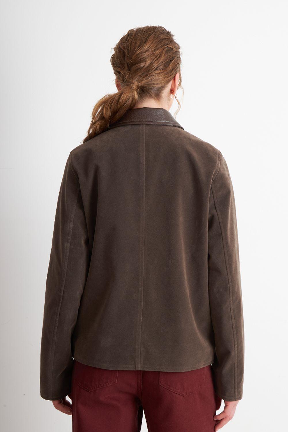 Chaqueta Tipo Gamuza Cuello Ecocuero Café Nicopoly-3