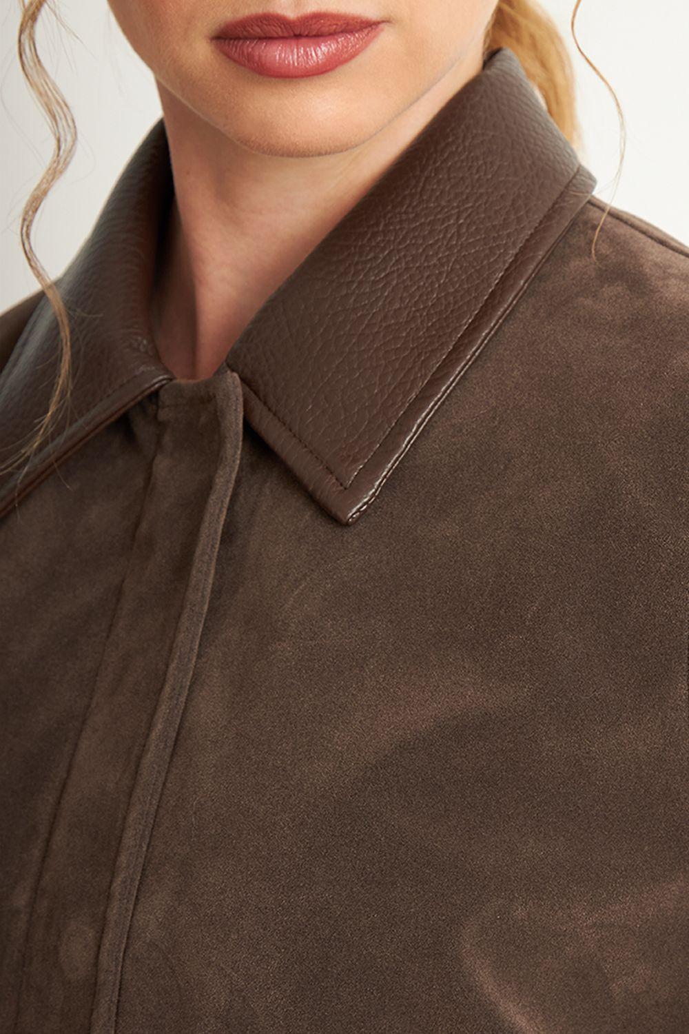 Chaqueta Tipo Gamuza Cuello Ecocuero Café Nicopoly-5