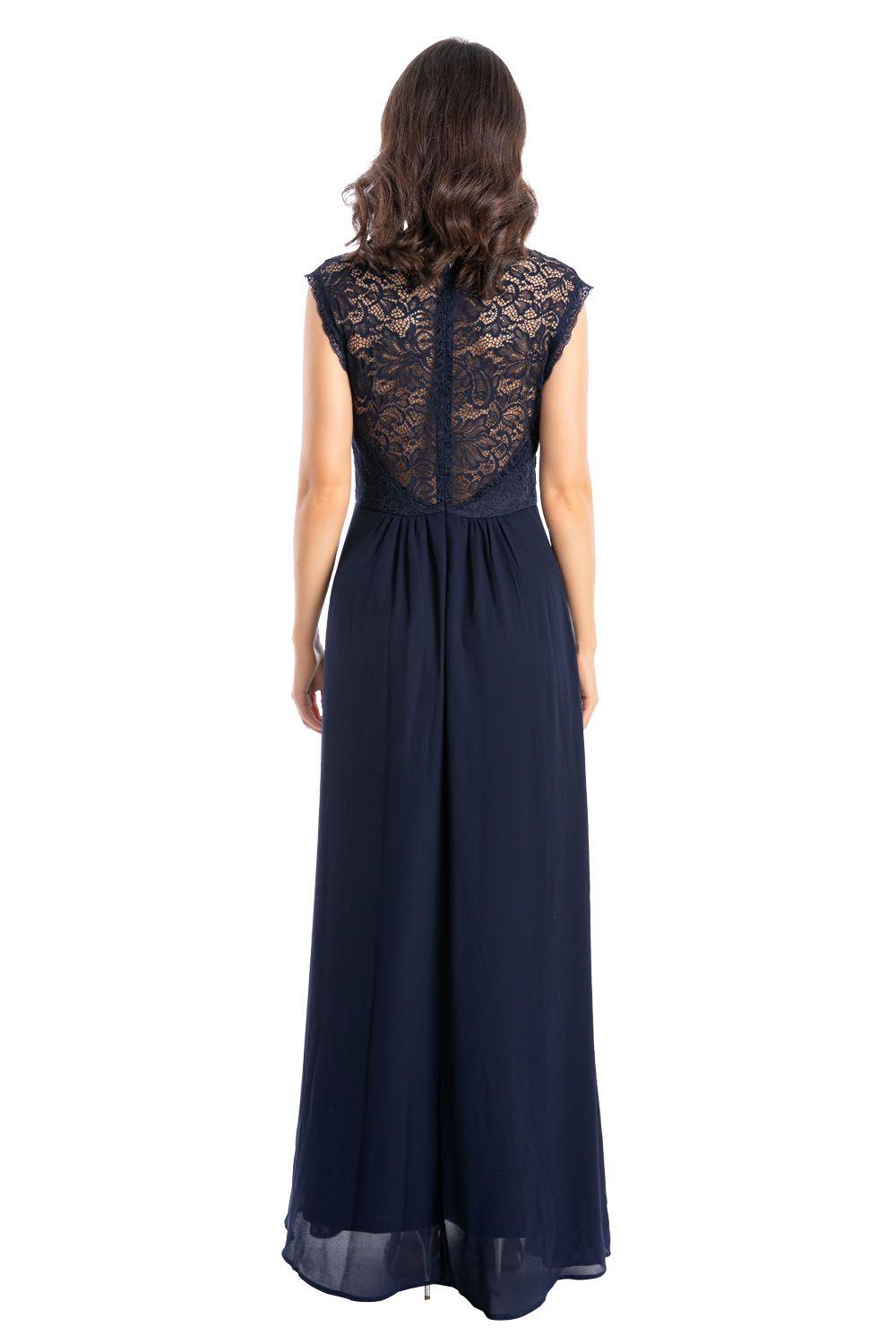 Vestido Fiesta Canesú Encaje Azul Nicopoly-2