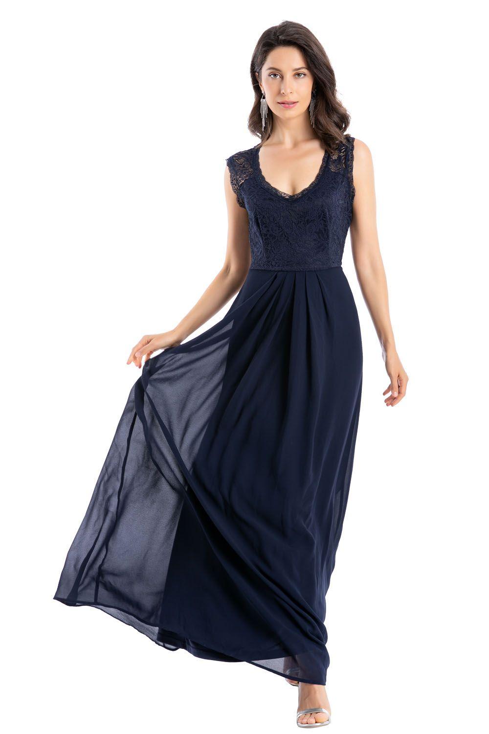 Vestido Fiesta Canesú Encaje Azul Nicopoly-0
