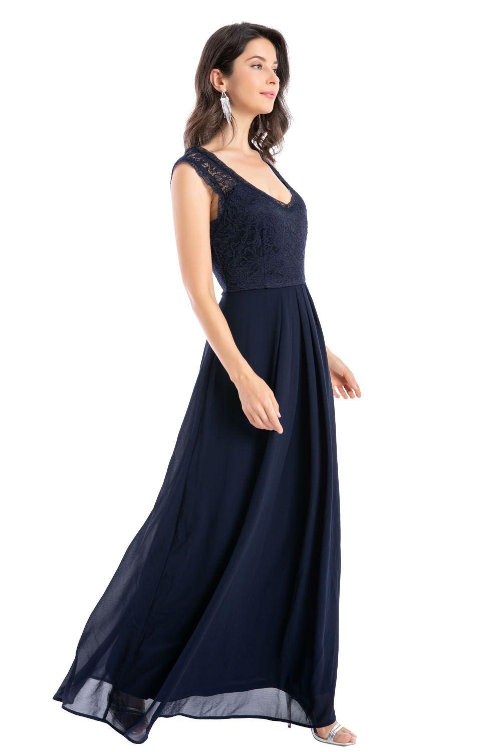 Vestido Fiesta Canesú Encaje Azul Nicopoly-1