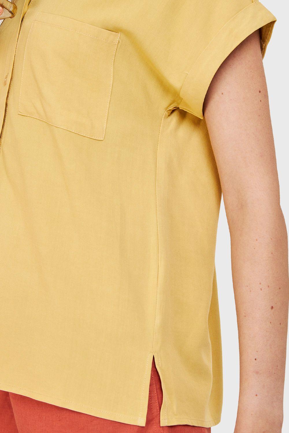 Camisa Manga Corta Con Dobladillo Amarillo Nicopoly-5