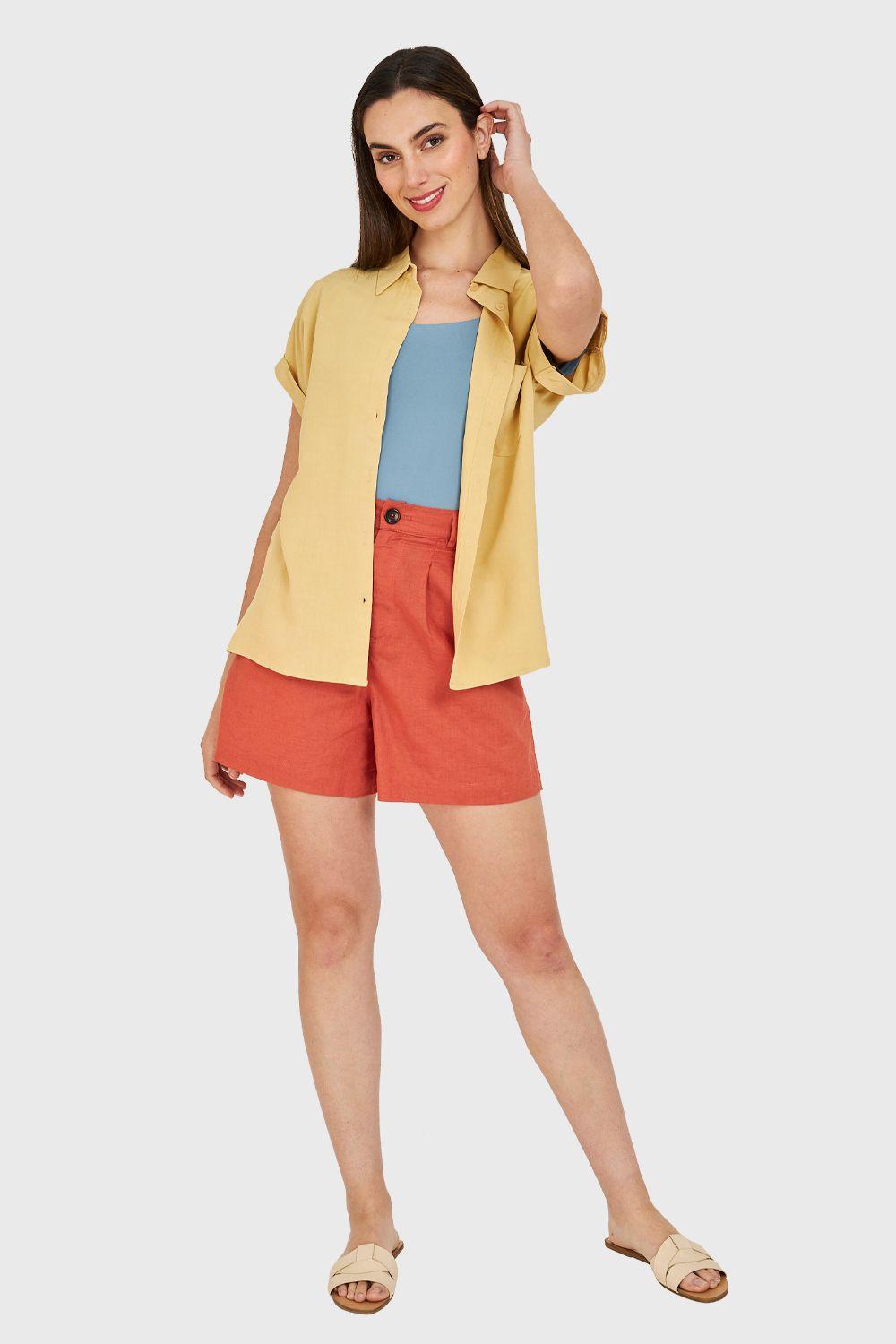 Camisa Manga Corta Con Dobladillo Amarillo Nicopoly-1