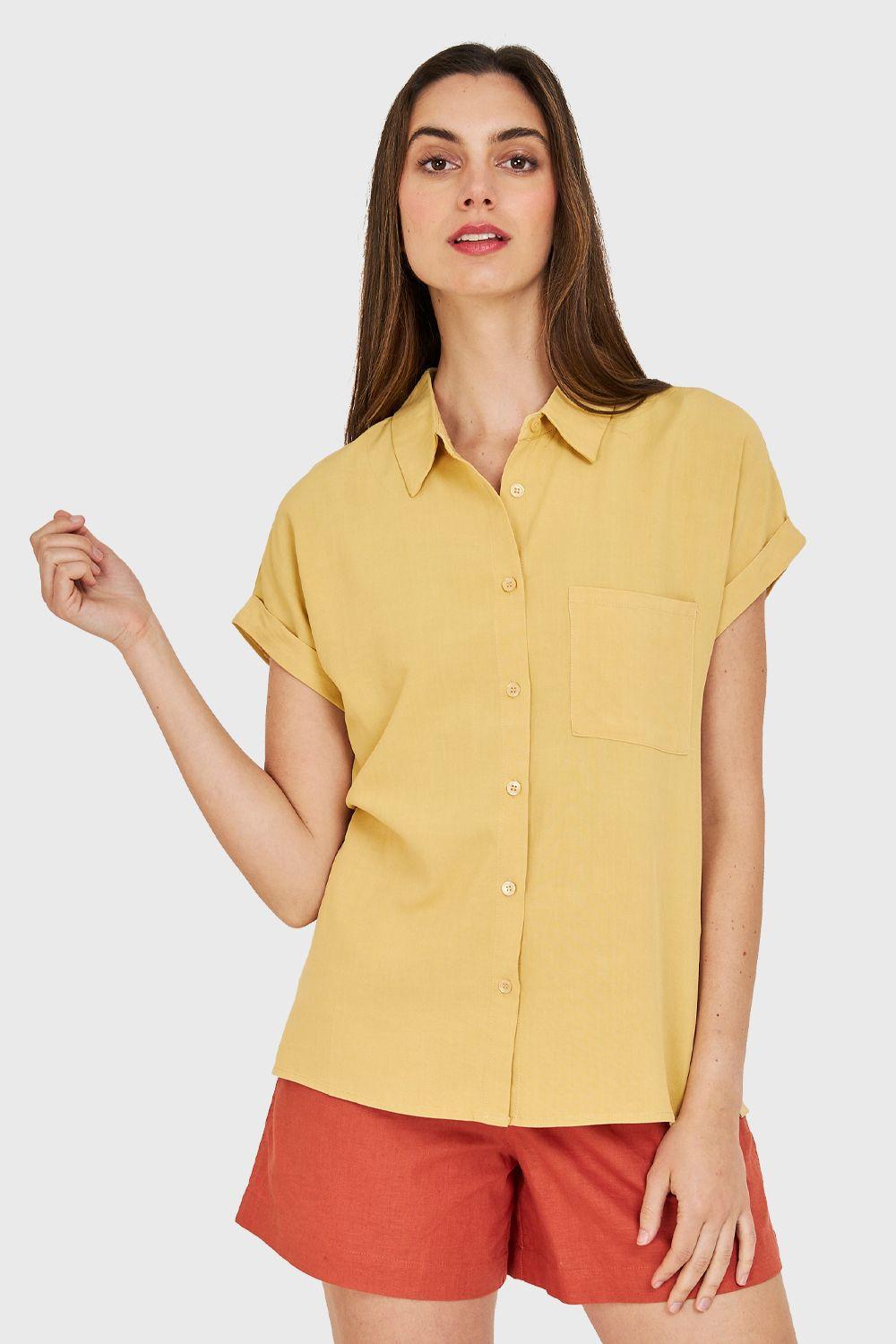 Camisa Manga Corta Con Dobladillo Amarillo Nicopoly-0