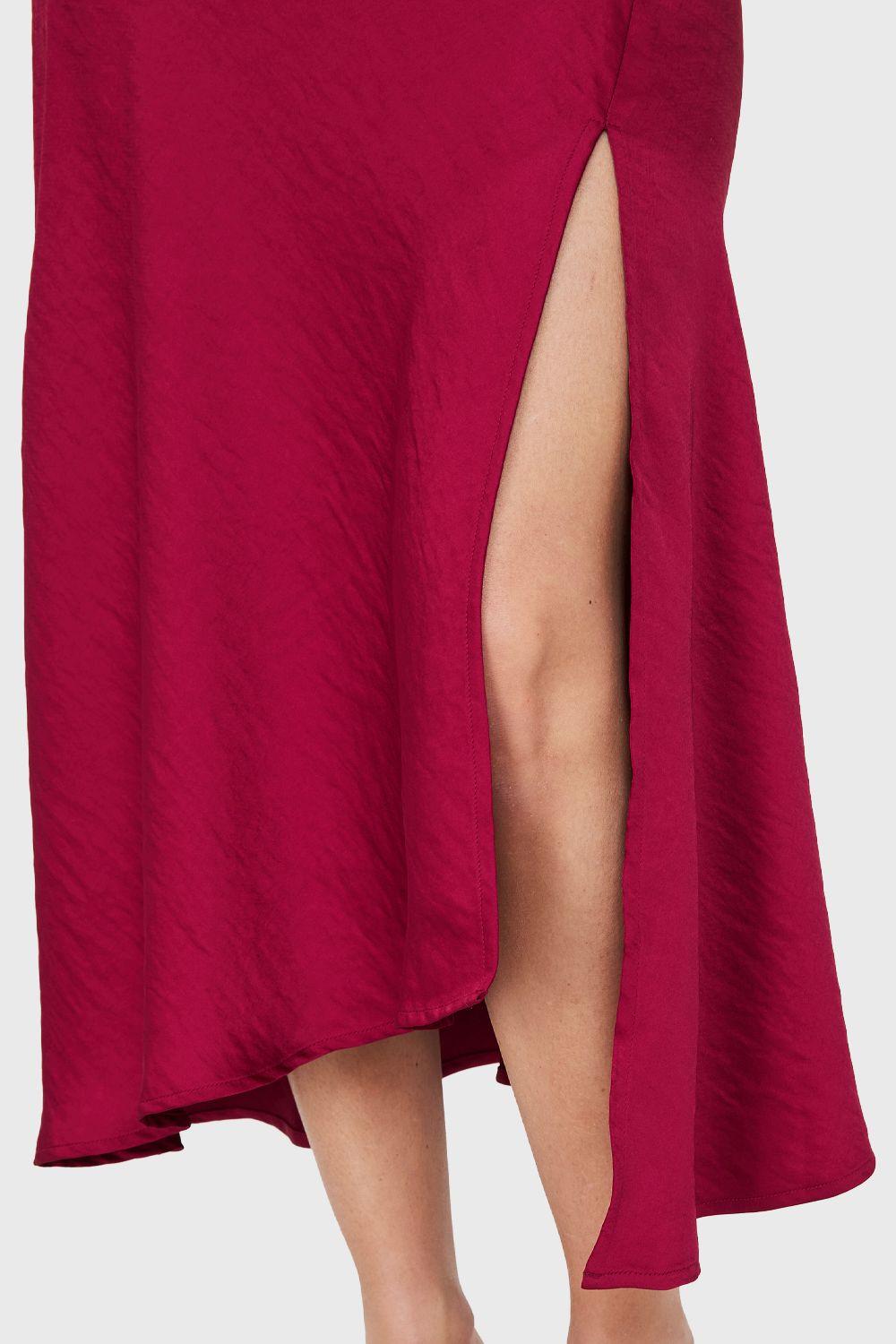 Vestido Midi Escote Drapeado Burdeo Nicopoly-5