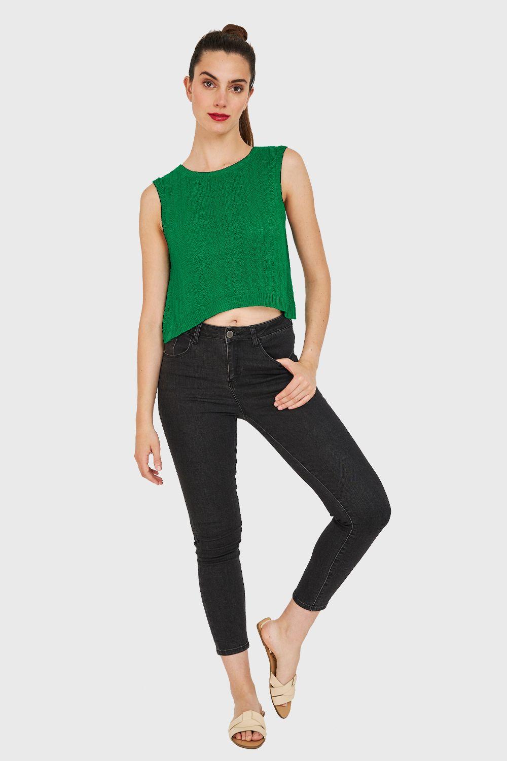 Polera Tipo Tejida Lazos Espalda Verde Nicopoly-1