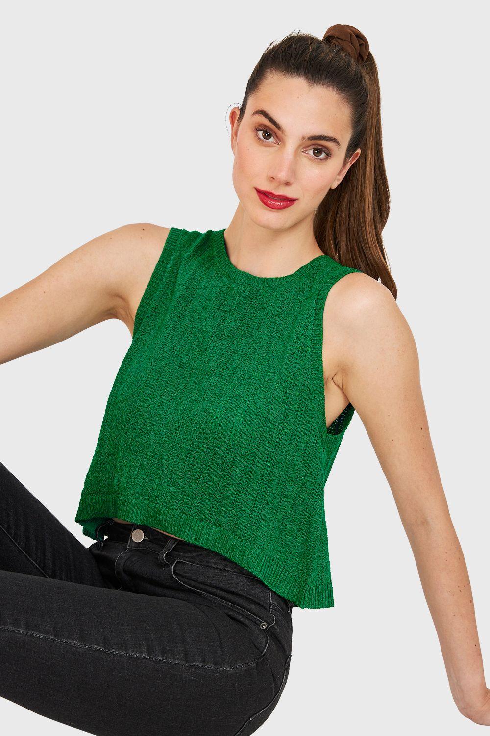 Polera Tipo Tejida Lazos Espalda Verde Nicopoly-0