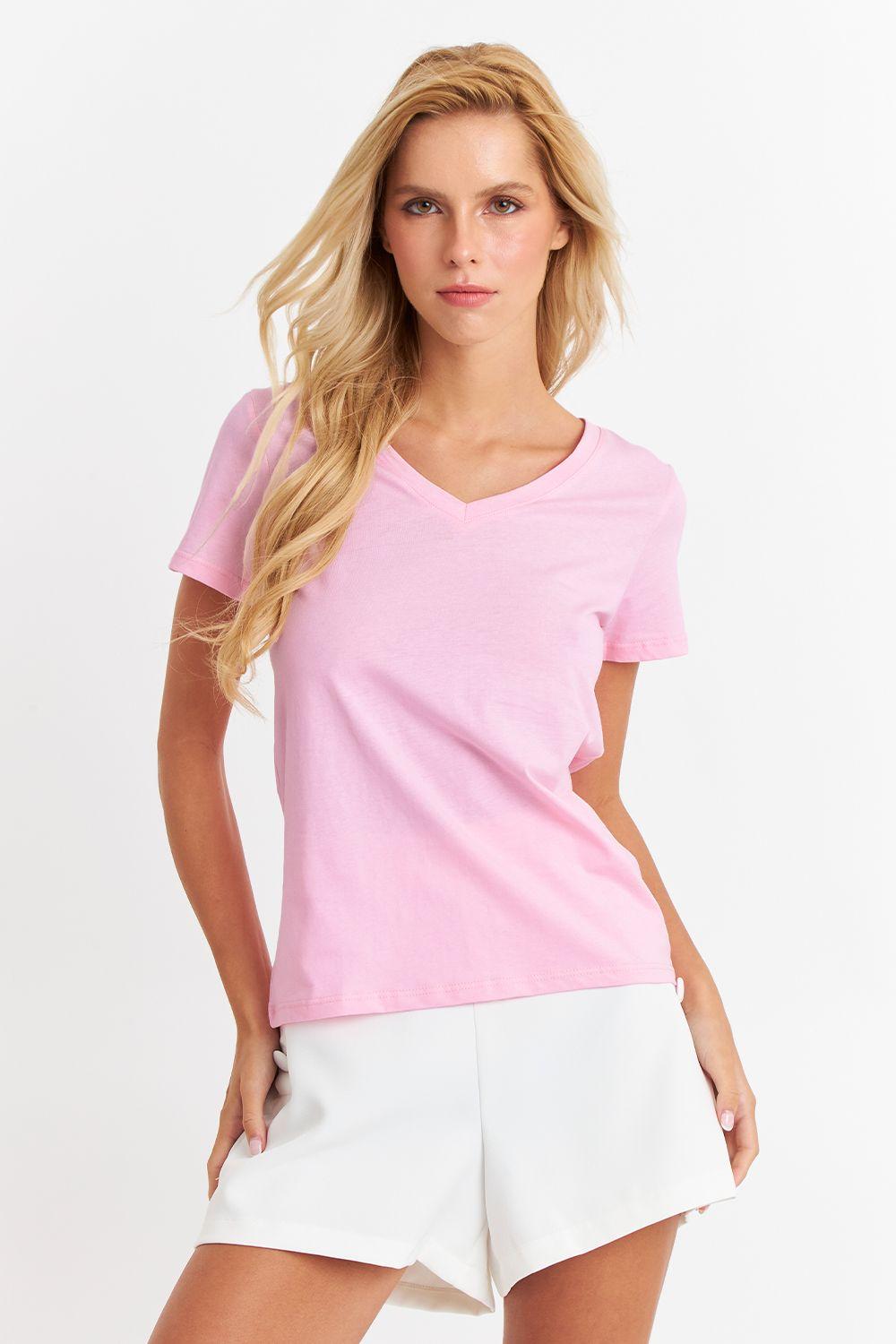 Polera Escote en V Básica Rosado Nicopoly-0