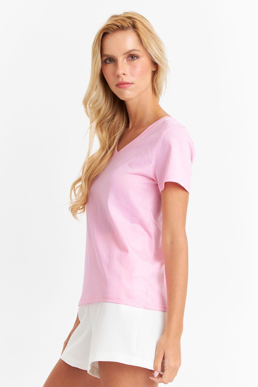 Polera Escote en V Básica Rosado Nicopoly-2