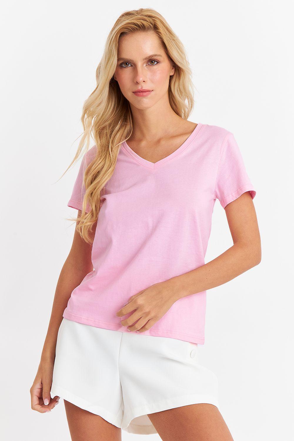 Polera Escote en V Básica Rosado Nicopoly-4