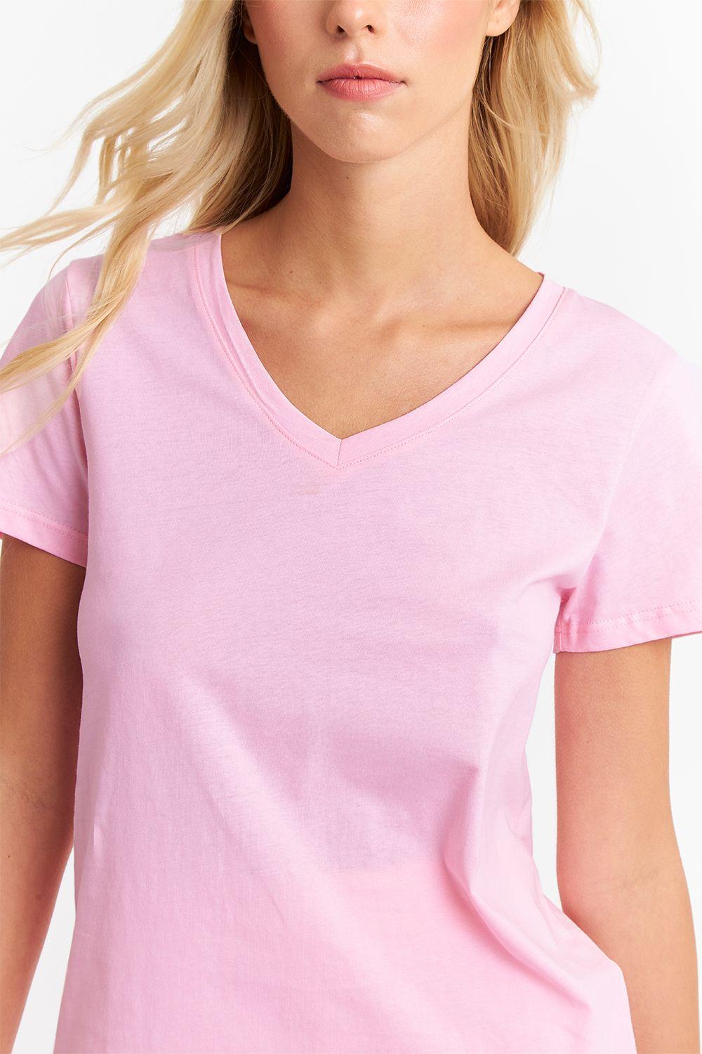 Polera Escote en V Básica Rosado Nicopoly-5