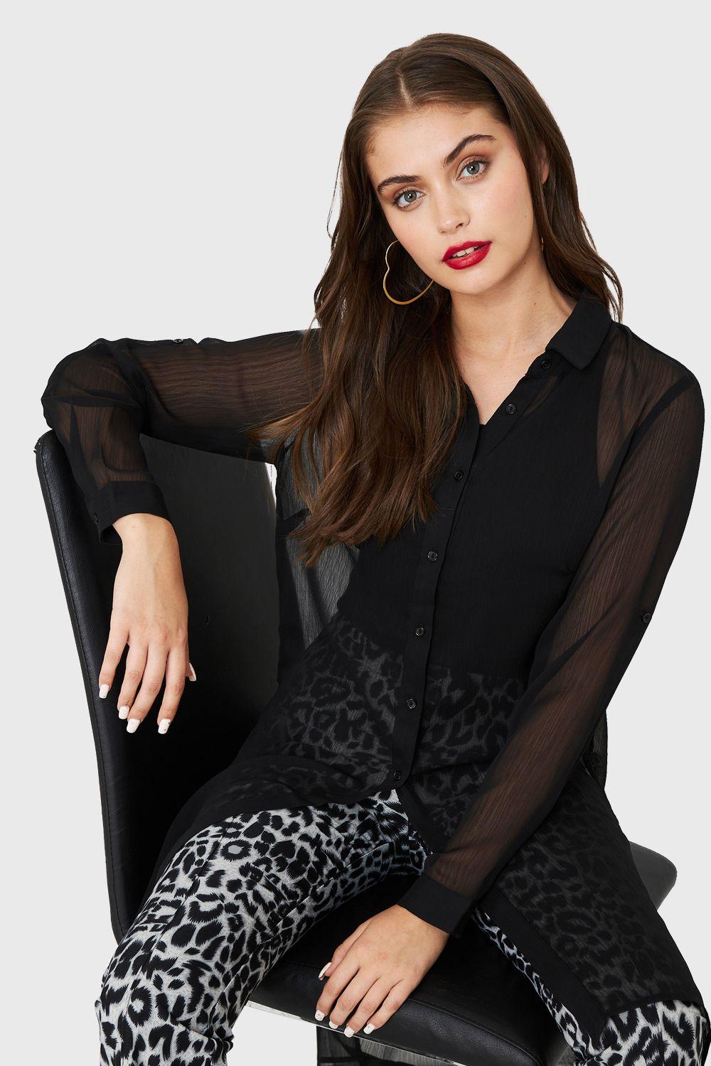 Blusa Larga Transparente Negro Nicopoly-4