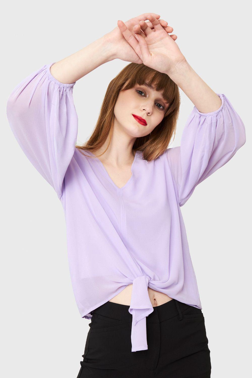 Blusa Básica Nudo Lila Nicopoly-0